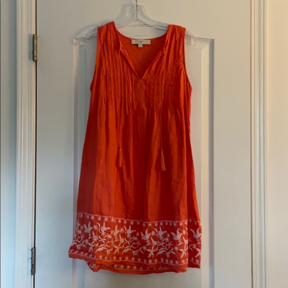 Coral Mini Dress with embroidery detail